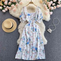Women's Summer Dress Fashion Sweet Square Neck Lace Short Sleeve Slim Elegant Korean Vestido De Mujer S576 210527