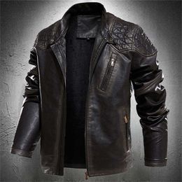 Spring Autumn Leather Jacket Men Vintage Style Motorcycle Jacket Stand Collar Biker Coat Men Retro Leather Coat Fashion Clothing 211110