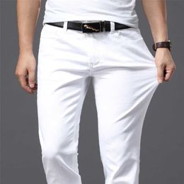 Brother Wang Men White Jeans Fashion Casual Classic Style Slim Fit Soft Trousers Male Brand Advanced Stretch Pants 211103