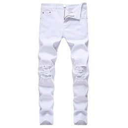 Jeans da uomo Solid White Strapped Men 2021 Classic Retro Mens Skinny Brand Elastic Denim Pants Pantaloni Casual Slim Fit Pencil Pant