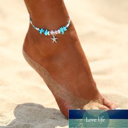 Bohemian Starfish Beads Stone Anklets for Women Silver Colour Chain Bracelet on Leg Beach Ankle Jewellery 2020 New Gifts