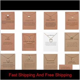 Cr Jewelry New Arrival Dogeared Necklace With Gift Card Elephant Pearl Love Wings Cross Key Zodiac Sign Compass Lotus Pendant For