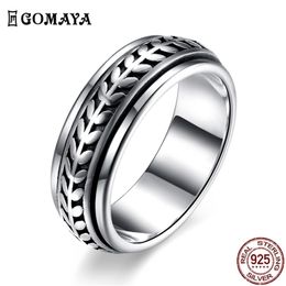 GOMAYA Vintage Street Dance Rock Punk Cocktail Rings Cool Gothic 925 Sterling Silver Unisex Party Jewellery Ring For Women And Men 211217