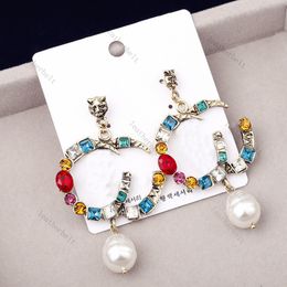 Metal Tiger Charm Earring Colour Diamond Earrings Womens Pearl Earring Pendant Christmas Gift with Box