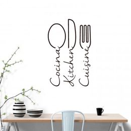 Spanish French Cook Kitchen Knife fork spoon Wall Sticker Dinning Room Cocina Cuisine Wall Decal Kitchen Vinyl 210308