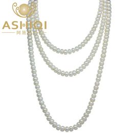 ASHIQI 90cm/120cm Natural Freshwater Pearl Jewelry 3 Rows Sweater Chain Long Necklaces Woman 2019 Mother's day Gift