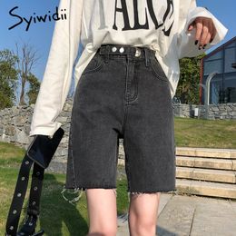 Gray Bermuda Jean Shorts Women Summer Denim Short Tassel Solid Casual High Waist Shorts Streetwear Plus Size 2021 Black Jeans 210309