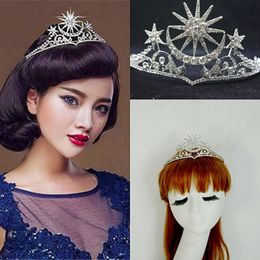 Baroque Bridal Rhinestone Star Moon Crown Wedding Dress Accessories Tiara Crown Crystal Jewellery Women Wedding Hair Accessories J0121