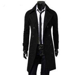 Mens Trench Coat Fashion Designer Men Long Coat Autumn Winter Double-breasted Windproof Slim Trench Coat Men Plus Size 211011