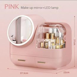 Cosmetic Bags & Cases Fan Makeup Organizer LED Light Storage Box Transparent Desktop Fashion Clear Beauty 2021 Drop