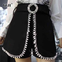 Vintage Black Patchwork Diamond Short For Women High Waist Fake Two Korean Shorts Skirts Female Summer Fashion Clothing 210531