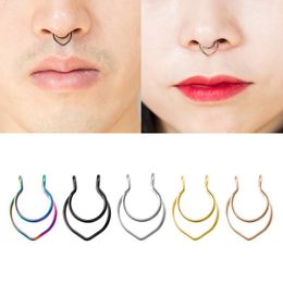 Fake Septum Piercing Stainless Steel Nose Ring Non Piercing Clip on Nose Rings Hoop Faux Lip Stud for Women Body Jewelry