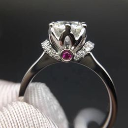 9K White Gold Moissanite Ruby Crown Lab Diamond moissanite Jewellery Romantic Wedding Anniversary Ring