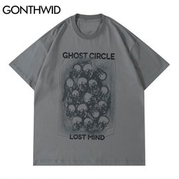 Tees Shirts Hip Hop Gothic Skulls Print Tshirts Streetwear Summer Fashion Casual Punk Rock Short Sleeve Tee Tops 210602