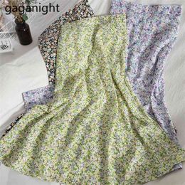 Spring Summer Chiffon Skirts High Waist Women Floral Printed Midi Casual Ladies Holiday Saia Faldas 210601