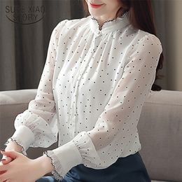 blusas mujer de moda 2021 women blouses Long sleeve black dot white Chiffon blouse women shirts womens tops and blouses 210226
