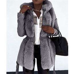 Warm Winter Women Thick Warm Zipper Jacket Coat With Belt Faux Fur Collar Leather Jackets Outerwear Ladies Parkas 211122