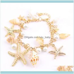 Charm Jewelrycharm Bracelets Women Fashion Ocean Style Multi Starfish Sea Star Conch Shell Simulated-Pearl Chain Beach Bracelet Bangle Novel