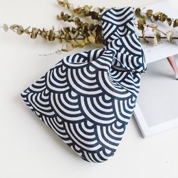 Japanese Style Women Canvas Shopping Bag Fashion Knot Wrist Bag Handbag Cotton Lining Eco Foldable Printing Tote Pouch