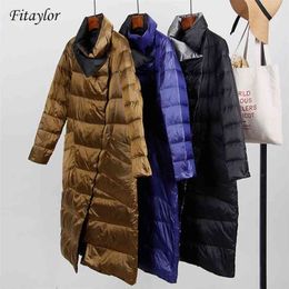 Fitaylor White Duck Down Ultra Light Jacket Women Winter Double Sided Slim Down Coat Single Breasted Parkas 210819
