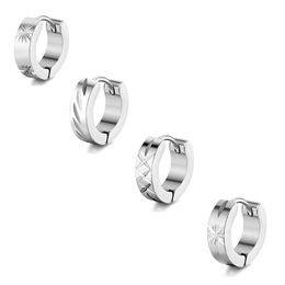 316L Stainless Steel Body Piercing Jewelry Patterned Earring Hoops Korean Punk Hiphop Zircon Hoop Earrings for Men and Women