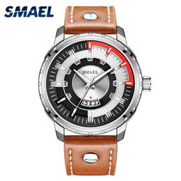 Smael Watch Waterproof Quartz Wristwatches Leather Band Chronograph Clock 9117 Fashion Sports Mens Watches Relojes Hombre 2019 Q0524