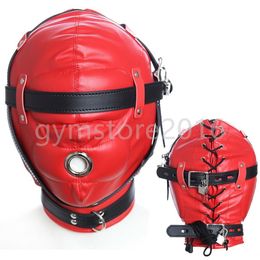 Bondage Artificial Leather Full Cover Binding Headgear Restraint Belt Mask Eye Mask #76