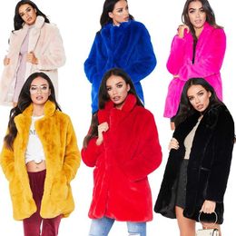 Women's Faux Fur Coat Solid Loose Soft Rabbit Fur Warm Coat Casual Wear Female 12 Colour Winter Long Loose Fluffy Jacket 211213