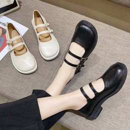 2021 Spring Women Flats Double Buckle Mary Janes Low Heels Casual Shoes Black White Lolita Shoes Girls Round Toe Shallow 9035N
