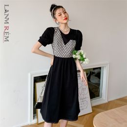 Women Dress O-Neck Puff Sleeve Mid-calf Plaid Temperament Loose Fit Fashion Summer 2H276 210526