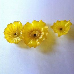 Handmade Plate Lamp Interior Home Modern Wall Decor Hand Blown Glass Art Amber Hanging Flower Scalloped Edge 20 to 40 CM