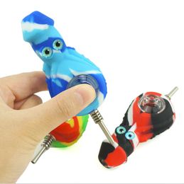 Octopus Shape New FDA Pipes Silicone Hand Tobacco Pipe Dry Herb Glass Filter Bowl Dab Oil Nails Burner Smoking Bong Accessories