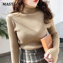 MASTGOU Women Basic Turtleneck Sweater Autumn Winter Thicken Warm Pullover Soft Knitted Rib Jumper Top Christmas Tight Sweaters X0721