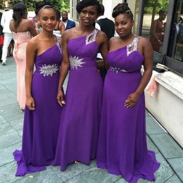 Sexy One Shoulder Purple Bridesmaid Dresses 2022 Beaded South African Boho Wedding Guest Dress Plus Size Formal Party Women Maid Of Honor Wear