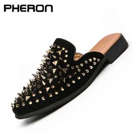 Summer Casual Shoes Cool for Male Gold Black Loafers Men Half Anti Slip Flats Slippers Mules Zapatos 220308
