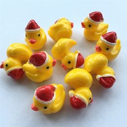 10 Pieces Cute Christmas yellow Ducks Figurines miniature Artificial duck Christmas miniature for fairy garden DIY Crafts C0220