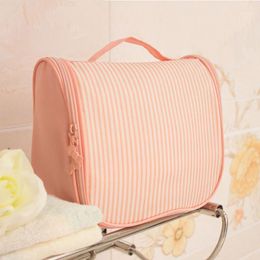 Storage Bags Women Fashion Cosmetic Bag Big Travel Striped Oxford Cloth Makeup Box Toiletry Organizer Case