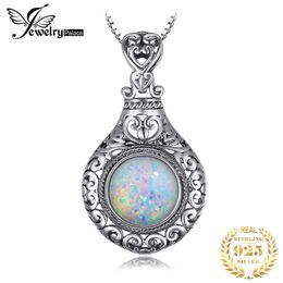 Jewelrypalace Vintage 2.5CT Yuvarlak Cabochon Düzenlendi Opal Oyma Kalp Kolye Kolye Kolye 925 Ayar Gümüş Takı Zinciri olmadan 210721