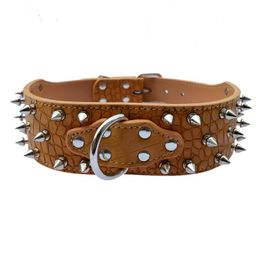 Dog Collars & Leashes Fashion Spiked Studded For Big Dogs Croc Pu Leather Collar Pet Neck Strap Adjustable Buckle Size M L XL XXL