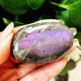 Decorative Objects & Figurines Natral Gemstone Beautiful Purple Light Labrador Palm Stone Crystal Sorcerer Chakra Spiritual Healing Home Dec