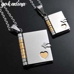 2019,Love Letter Book Pendants COUPLE NECKLACES, Korean StainlSteel Lovers Jewelry christmas Gift Wholesale WP264 X0707