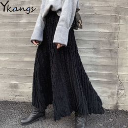 Gotic Long Black Knitted Skirt Women Winter Fringed Knit Irregular Skirt Autumn Korean Style Female Tassel High Waist Skirt 210619