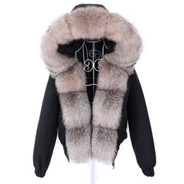 MAOMAOKONG Fashion short Women's Real fur coat natural raccoon big collar winter parka bomber jacket Waterproof 211110