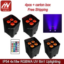 4pcs IP54 battery powered stage light 4*18w 6in1 led par wireless dmx akku uplighting with APP&IR remote Control wedding djs waterproof outdoor up lights