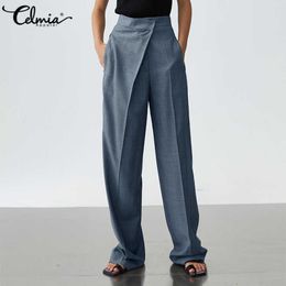 Autumn High Waist Harem Pants For Women Celmia 2021 Casual Elastic Asymmetrical Trousers Ladies Solid Pockets Office Pantalon X0629