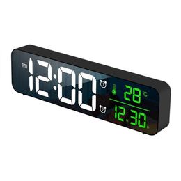 LED Digital Alarm Clock Sze Temperature Date Display USB Desktop Strip Mirror Clocks for Living Room Decoration 220311