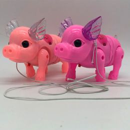 Electric piglet children light-emitting pig toys Electronic Pets walking Fibre rope pig belt flashing music stall source wholesale