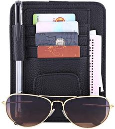visor bags UK - Car Organizer Sun Visor PU Leather Bag Sunvisor Glasses Holder Pen Stowing Tidying Pocket For Sunglasses