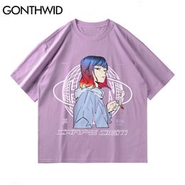 GONTHWID Tshirts Harajuku Anime Cartoon Girl Print Short Sleeve Streetwear Tees Shirts Hip Hop Casual Cotton T-Shirts Mens Tops C0315
