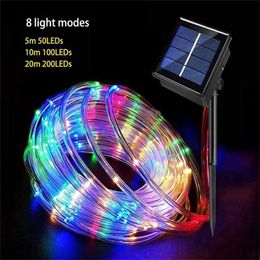 Solar Powered Rope Strip Lights Waterproof Tube Rope Garland Fairy Lighting Strings for Outdoor Indoor Garden Christmas Decor 211122